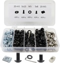 200Pcs 2020 Aluminum Extrusion M5 T Slot Nuts and Bolts Screws 20 Series Extruded Hardware Drop in T Nut Slide Nut M5x8 10mm for 20/20 80 20 2040 T V Slot Black Aluminum Profile Accessories
