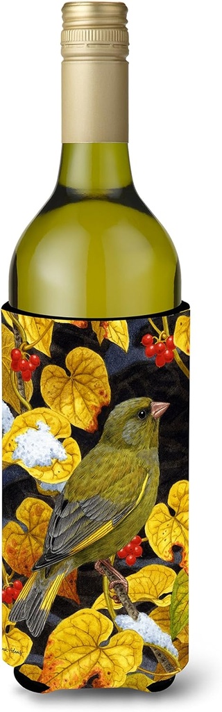 Caroline's Treasures ASA2069LITERK European Greenfinch Wine Bottle Hugger Bottle Cooler Sleeve Hugger Machine Washable Collapsible Insulator Beverage Insulated Holder