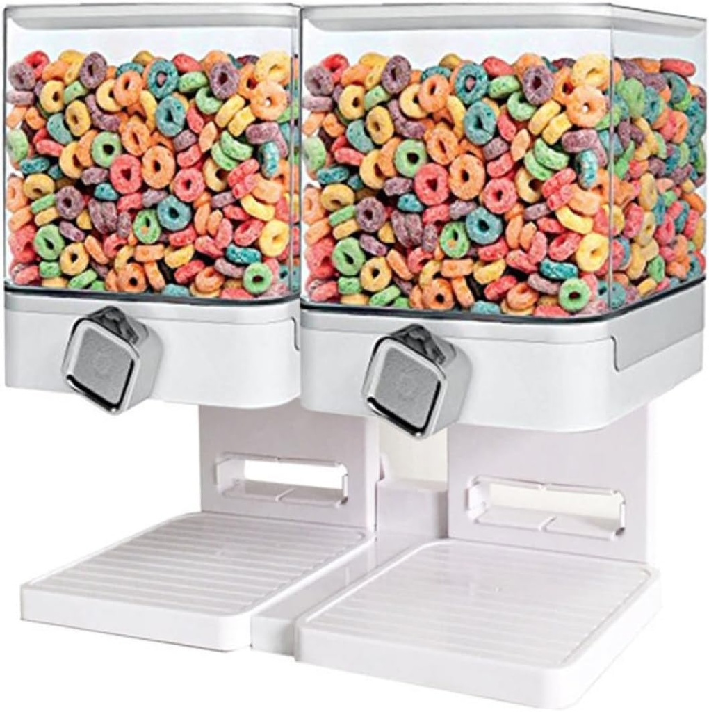 SEIWEI Multi-Function Food Dispenser Cereal Container Storage with Detachable Bottom Tray for Kitchen Organization Candy Nut Grain Keeping Food Fresh, Dual Control (White)