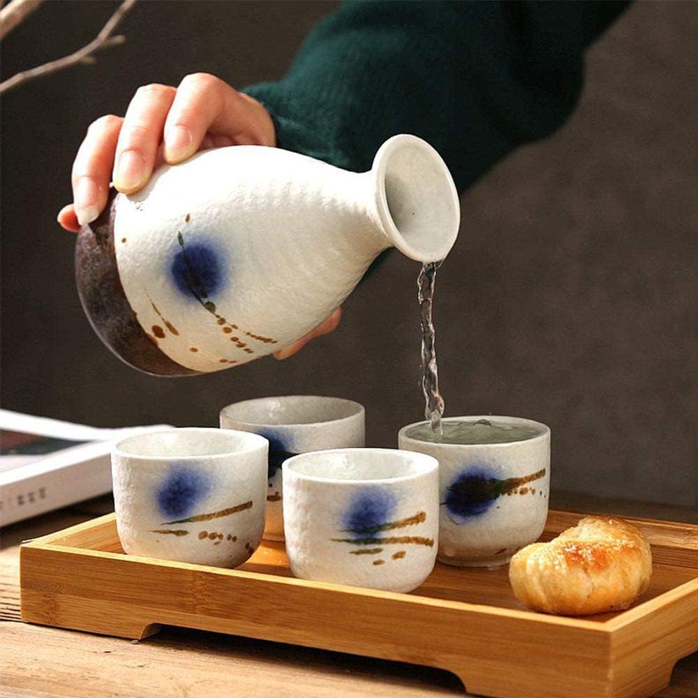 Sake Cup Set Sake Set Japanese 5 Piece Set Sake Serving Set, Quaint Texture Glaze Ink Painting, for Cold/Warm/Hot Sake/Shochu/Tea Sake Pot Set