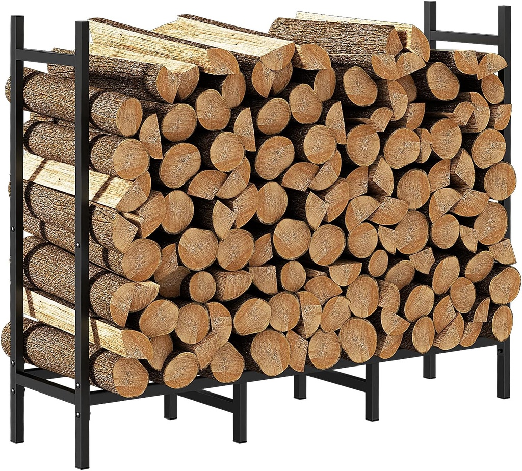 4ft Outdoor Indoor Firewood Rack Holder for Fireplace Wood Storage, Adjustable Stacker Stand, Heavy Duty Fire Logs Stand Stacker Holder for Fireplace Metal Lumber Storage Carrier Organizer