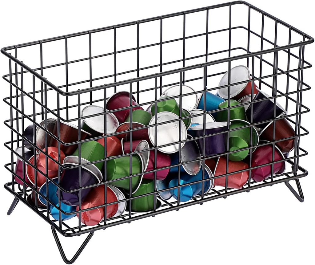 ELLDOO Coffee Pod Holder, Large Capacity Coffee Pod Organizer for K Cup Keuring Espresso Capsule Coffee Creamer, Metal Coffee Pod Storage Basket for Kitchen, Coffee Bar Decor (Black, Large)
