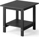 YEFU Outdoor Side Table for Patio: 16x16 in HIPS Square Outdoor End Table - 2-Tier Adirondack Tables for Patio Porch Poolside Living Room Beach Bedroom, Black