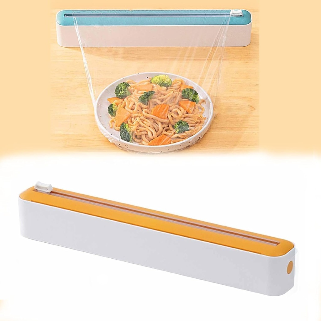 Plastic Wrap Cutter & Food Wrap Dispenser - One-Hand Operation, Non-Slip Base for Easy Kitchen Storage - Covers Leftovers, Aluminum Foil & Parchment Paper - Dishwasher Safe (3 Colors) (C)
