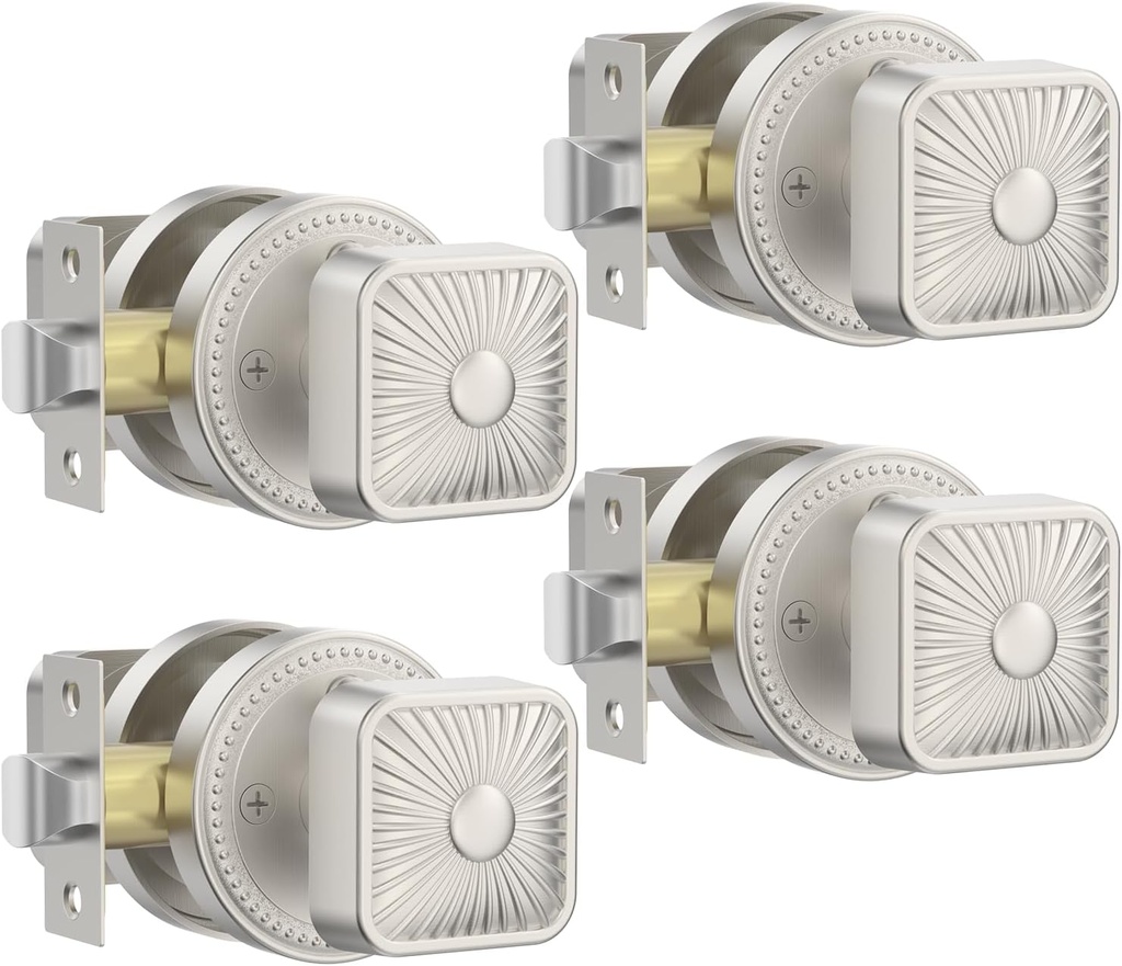 Amerdeco 4 Pack Brushed Satin Nickel Door Knobs Privacy Interior Door Knob with Lock,Door Knob for Bedroom, Bathroom AM0024