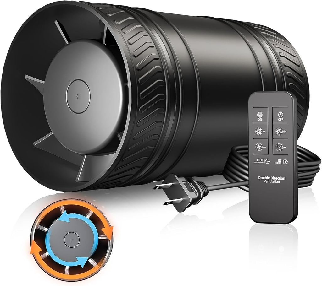 4 Inch Inline Fan with Remote, Upgraded 2Way 6Speed Inline Duct Fans High-Efficiency Exhaust Duct Fan DC Motor, Low Noise HVAC Ventilation in Basement Bathroom Workshop Attic FP126A