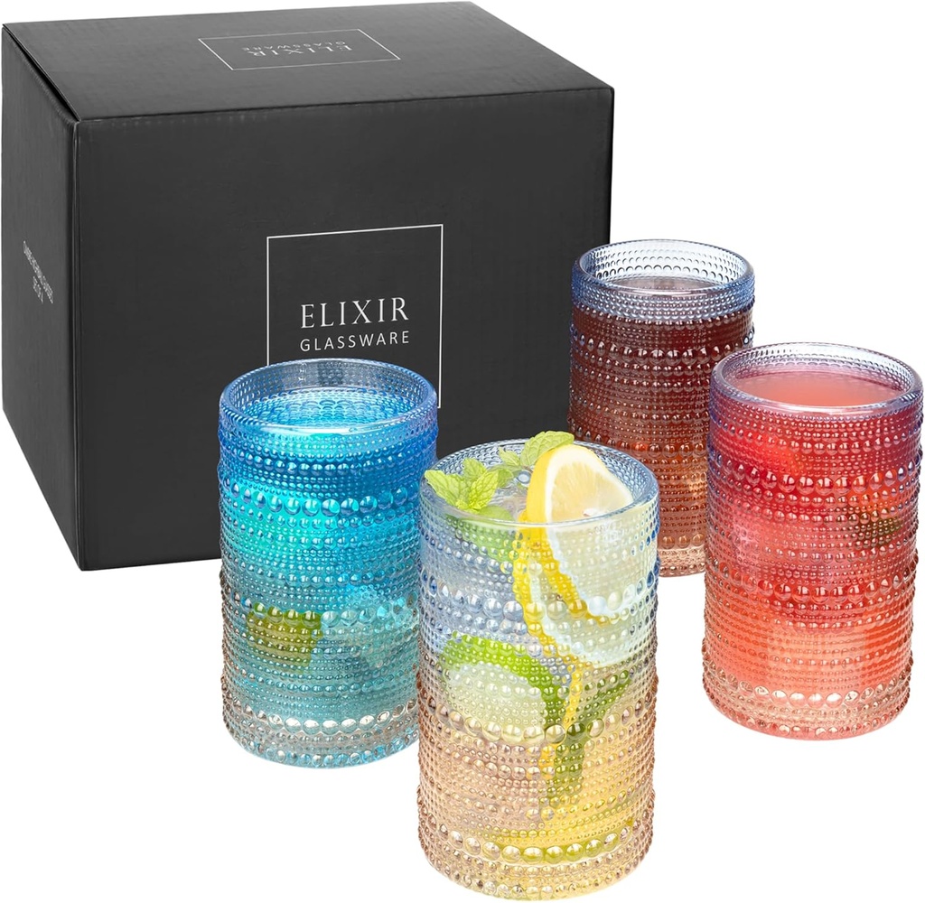 Elixir Highball Glasses Set of 4 - Durable Quality & Dishwasher Safe Tall Drinking Glasses - High Ball for Water Cocktails and Mixed Drinks - Unique Ombre Color - Bar Glassware