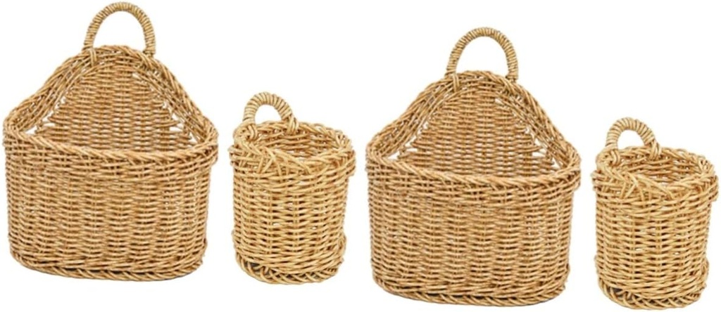 PRETYZOOM 4pcs Hanging Storage Basket for Kitchen Woven Wall Organizer for Ginger and Garlic Rustic Fruit and Veggie Display Baskets Decorative Wall Decor for Home and Garden