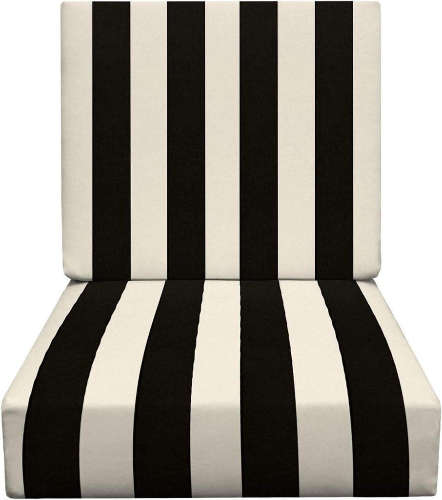 RSH DECOR: Deep Seating Chair Cushion Set | 23” x 24” Seat | All-Weather Spun Fabric | Outdoor Foam Cushion Set for Patio Furniture | Black & White Stripe