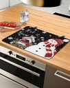 Christmas Countertop Burners Protection Mats for Kitchen, Winter Snowman Christmas Bird Black Rubber Stove Top Cover Mat, Heat Proof Mats Cooktop Cover for Counter Dish Drying Mat, 31"x24"