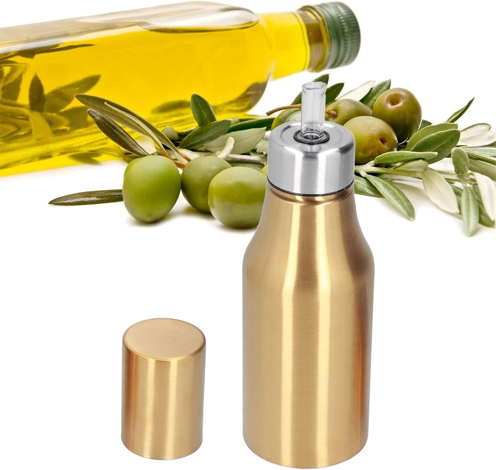 Stainless Steel Olive Oil Dispenser, 500ML 17oz Oil Bottle Leak Proof Large Storage Container Dust Proof Kitchen Olive Decanter for Salad and Kitchen Cooking