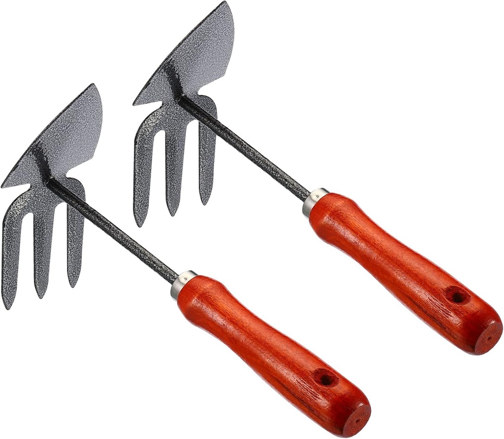 PATIKIL 10.2" Hand Gardening Hoe and Rake, 2 Pack Carbon Steel Cultivator Dual-Purpose Loosening Soil Tool for Weeding Digging, Black/Red