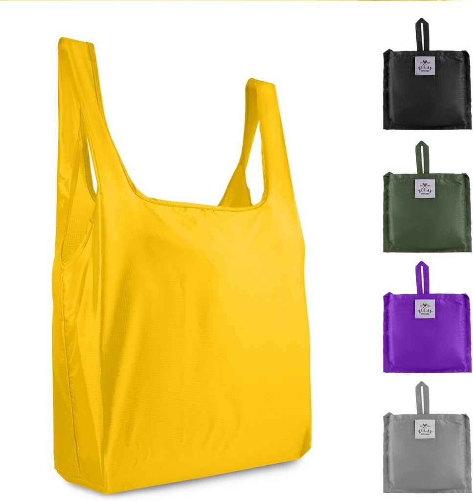 Zulay Kitchen 5 Pack 50 Pound Reusable Grocery Bags - Large Foldable Reusable Bags With Handles and Drawstring Bag - Durable Machine Washable Reusable Shopping Bags Foldable (Assorted)