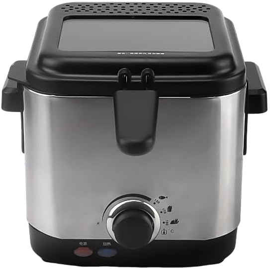 HALF SCALE Electric Immersion Fryer, Removable Fryer Basket, Adjustable Temperature, Lid with Visible Window and Odorless Filter, 1100W 1.6 Qt/1.5L (Silver)