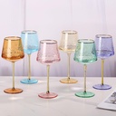 Colored Wine Glasses Set of 6 – Gold Rim & Stem, Hand-Blown Etched Glassware, 18oz Crystal Wine Goblets, Multicolor Wine Glasses for Red White Wine