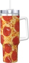 Pepperoni Pizza 40 Oz Tumbler With Handle And Straw Lid, Insulated Reusable Stainless Steel Travel Mug Iced Tea Or Coffee, Smoothie And More