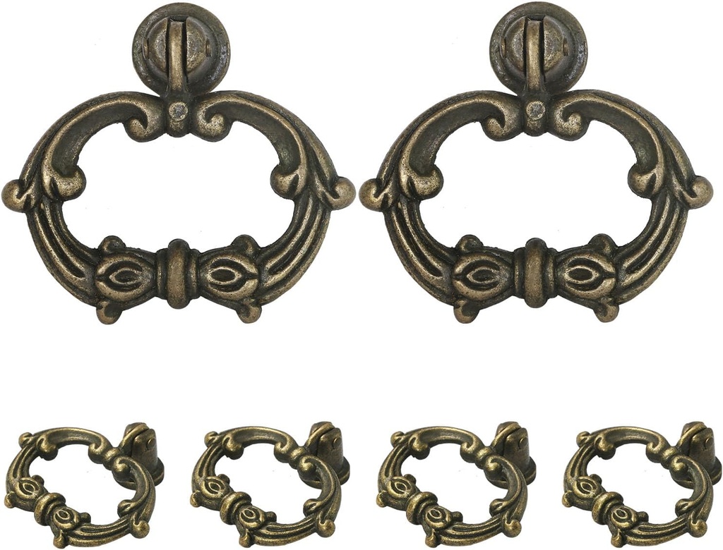 6pcs Oval Bronze Drop Ring Drawer Pulls, Small Vintage Cabinet Ring Handles, Metal Drawer Knobs for Dresser Cabinet Cupboards