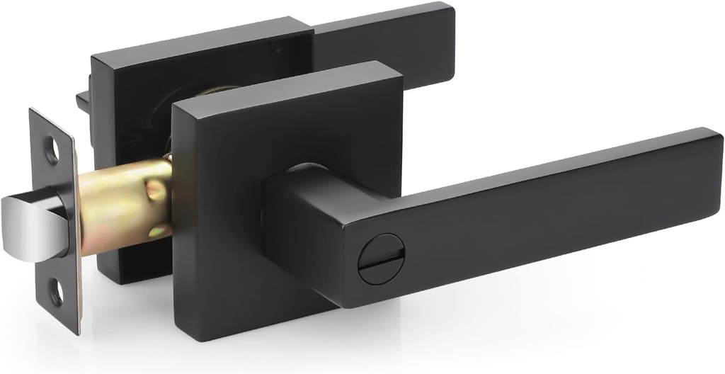 Matte Black Privay Door Handles Levers for Bedroom Bathroom, Modisch Durable Interior Keyless Door Levers Knobs, Locked Inside-Reversible for Right or Left Handed Doors-1 Pack