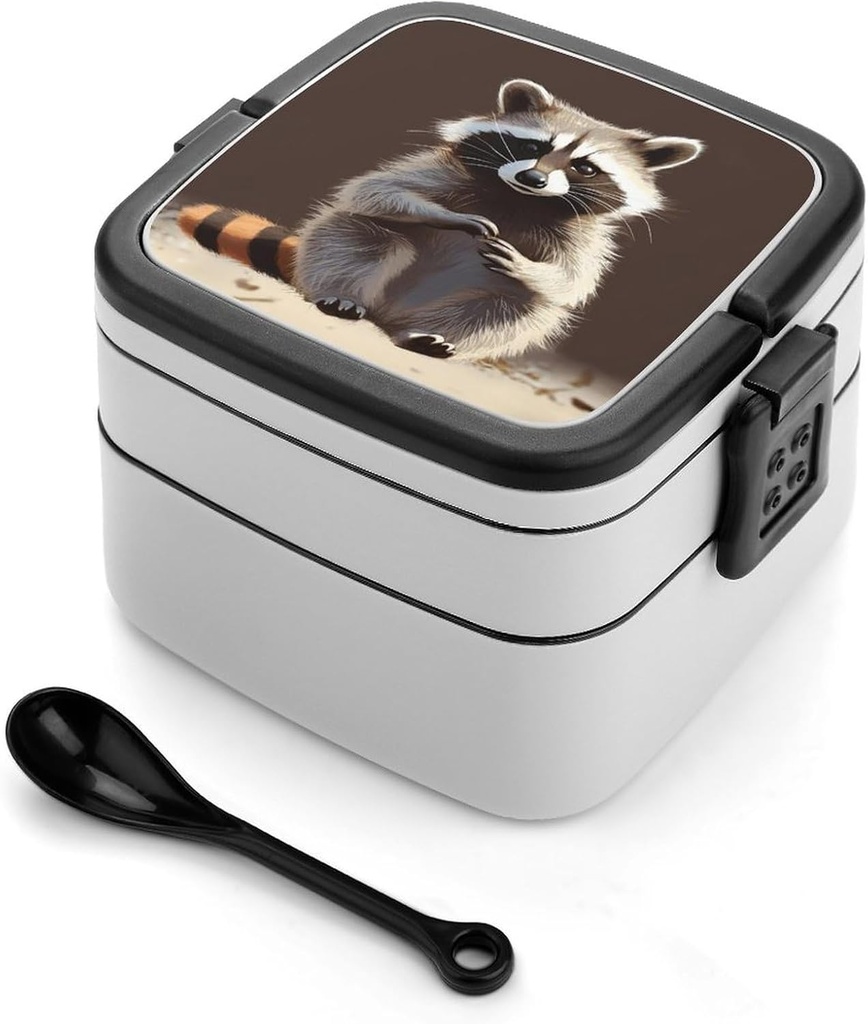 Bento Box for Adult Cute Raccoon Bento Lunch Box with 2 Compartments Stackable Lunch Container Reusable Food Storage Container Meal Prep Snack Containers