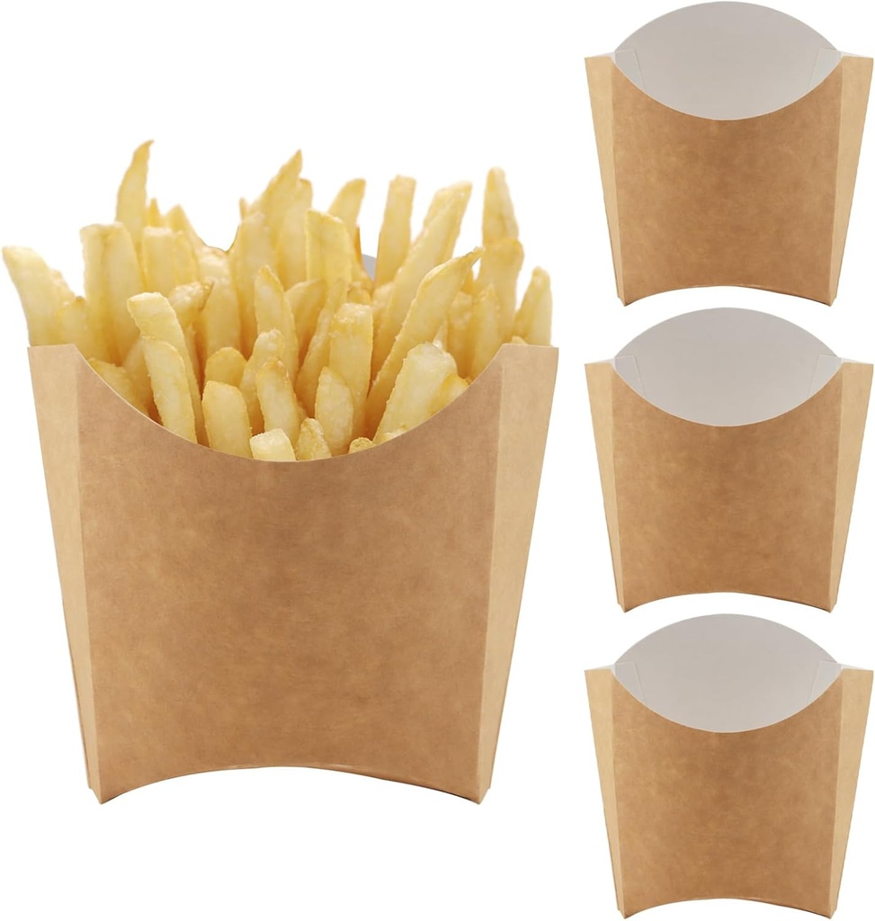 HOIGON 100 Pack 5.5 oz French Fry Holder Bulk, Brown Paper Stand Up French Fries Containers, Disposable Snack Cups French Fry Box for Onion Rings, Popcorn