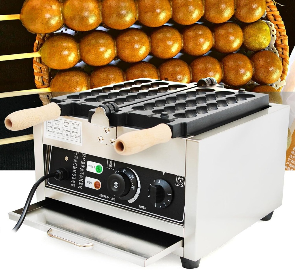 TBVECHI 1500W Electric Nonstick Bubble Waffle Maker, Commercial Egg Waffler Maker with Time & Temp. Control for Bubble Ball Waffle Takoyaki Making Baking