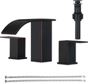RUMOSE 8 inch Bathroom Faucets Set Oil Rubbed Bronze Bathroom Sink Faucet 3 Hole with Pop Up Drain Widespread 2 Handles Stainless Steel Lavatory Vanity Faucet Waterfall Deck Mounted