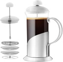 OVENTE French Press Coffee Maker 12 Ounce, 4 Level Stainless Steel Filter System & Heat Resistant Borosilicate Glass, Scoop included, Silver FSL12S