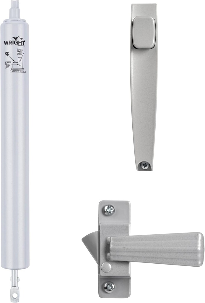 Wright Products Pneumatic Storm Door Closer & Push Button Latch Combo Kit – Adjustable, Smooth-Closing with Hold-Open Feature (Transitional, Aluminum)