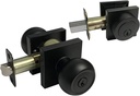 Black Entry Entrance Lock Square Plate Round Door Handle Knob with Matching Single Cylinder Deadbolt Combo Pack Keyed Alike 5765-6085NBL (1 Set)