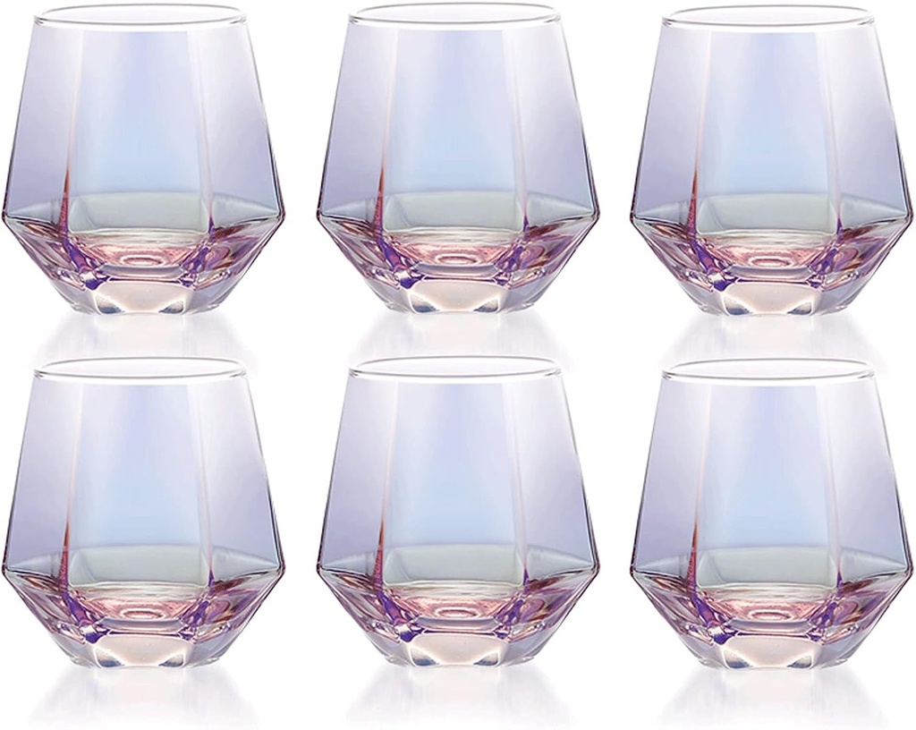 Water Glasses Glass Cup 6 Pieces of 10oz Lead-Free Glass Water Cups Craft Romantic Water Cup Glassware Glass Set for Juice Beverages Beer Perfect for Home, Restaurants and Parties (Color : Purple) (