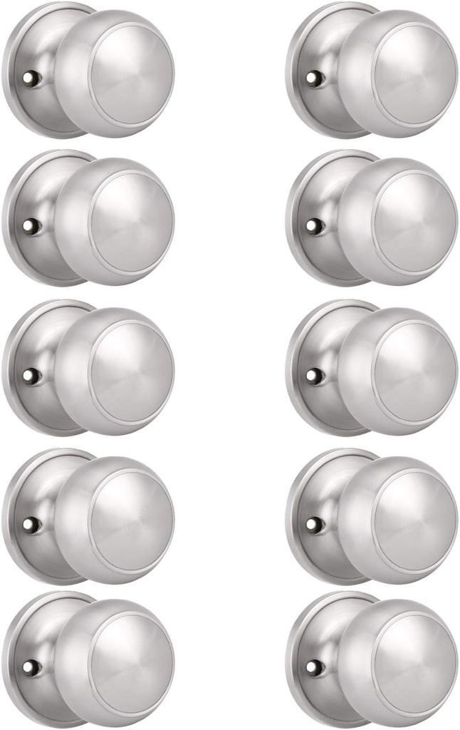 Probrico 10 Pack Classic Closet Door Knobs Dummy Door Knob, Individual Non-Turning Dummy Door Knob Single Side, Satin Nickel Interior Door Knobs, Easy Installation