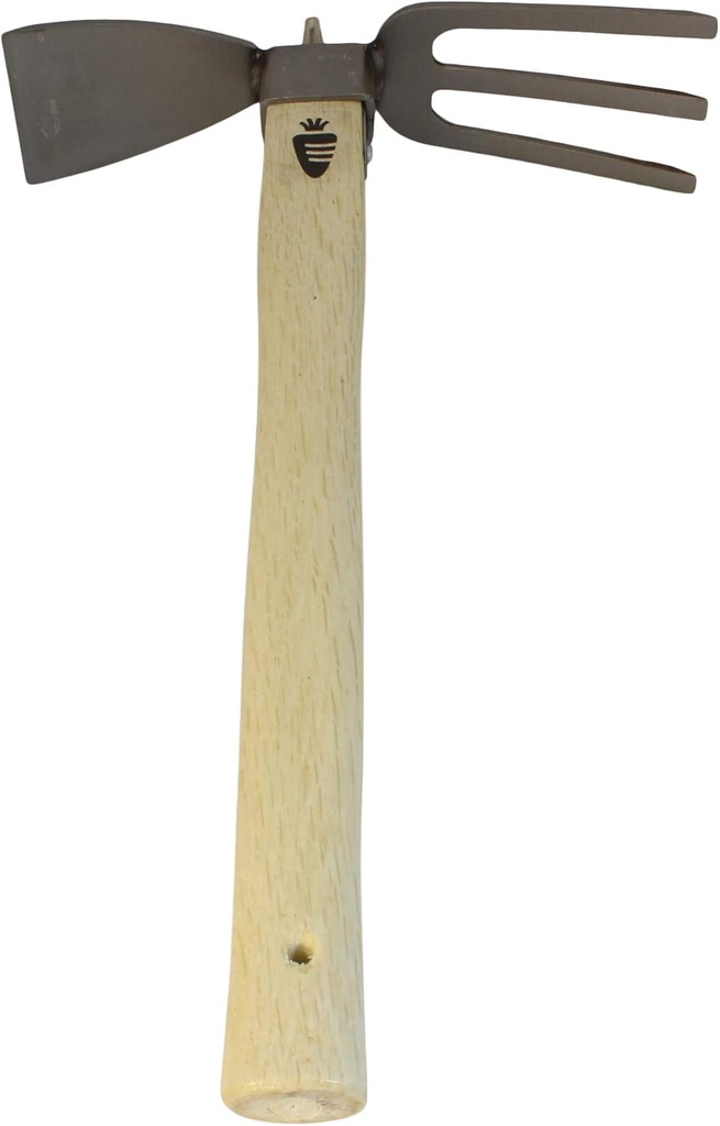 Carrot Design Stainless Japanese Style Garden Hoe and Cultivator Dual Headed Weeding Tool - 3 Prongs Combo Garden Tools with Wood Handle