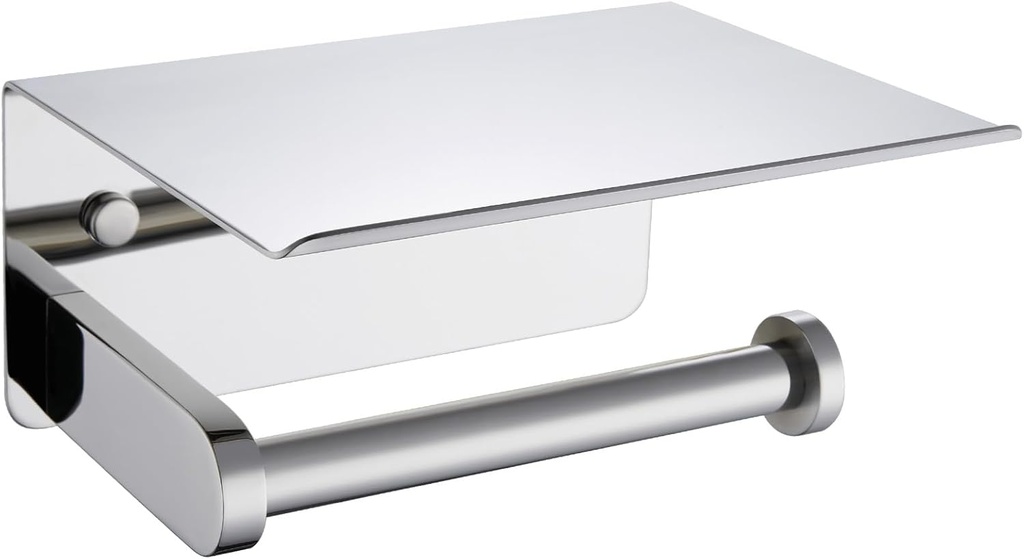 APLusee Toilet Paper Holder with Phone Shelf Polished Chrome, SUS 304 Stainless Steel Bathroom Accessories Tissue Roll Dispenser Storage Wall Mounted