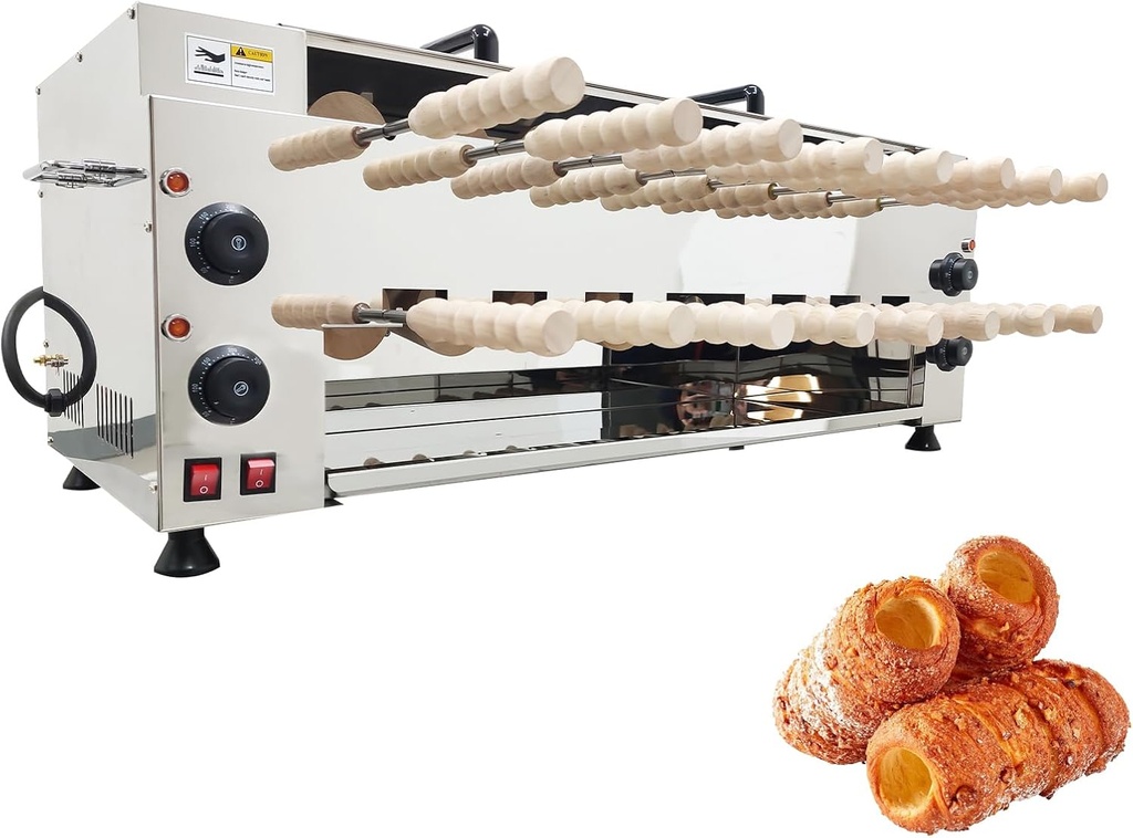 220V Chimney Cake Roll Oven Maker with 16Pcs Baking Tools Commercial Electric Double-Layer Chimney Cake Baking Machine Ice Cream Cone Machine 6KW