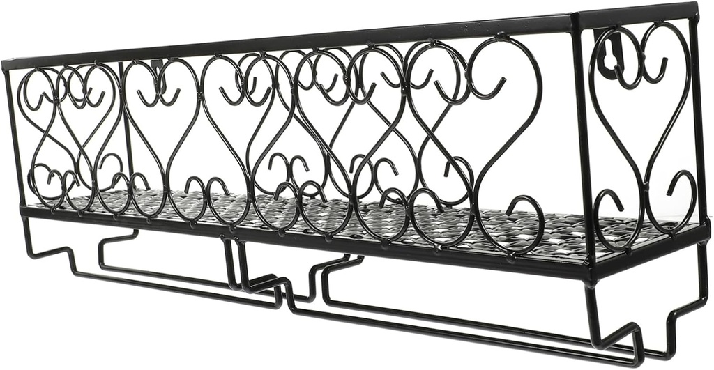 Wall-Mounted Iron Wine Rack Multi-Functional Goblet Shelf for Inverted Wine Glass Storage and Bottle Holder Black Space-Saving Organizer