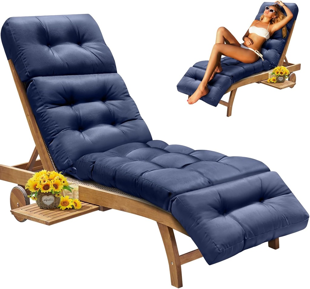 Chaise Lounge Cushion Outdoor/Indoor, Memory Foam Lounge Chair Cushion for Outdoor Furniture, Water-Resistant Replacement Cushions for Patio Pool Lounge Chair, 74 x 22 x 4 Inch (Blue)
