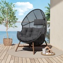 Grand patio Outdoor Egg Chair PE Wicker Wood Grain Finish Comfortable Conversation Chair with Olefin Cushion Oversized Lounger Chair with Stand for Porch, Backyard, Living Room - Dark Grey