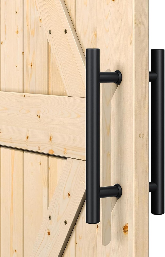SMARTSTANDARD 12'' Push Pull Sliding Barn Door Handle, Double-Sided Barn Door Handle Black Set, 1 Pack