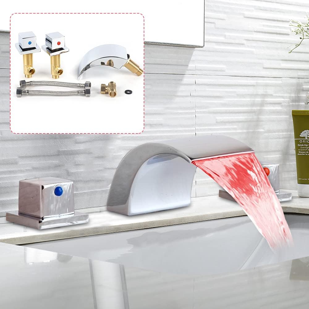 Silver Bathtub Faucet Set,Stainless Steel Roman Tub Faucet,Waterfall Bathtub Faucet,Roman Tub Faucet with Double-Handle and 1/2in Hot and Cold Hose,Silver Bathtub Faucet Set