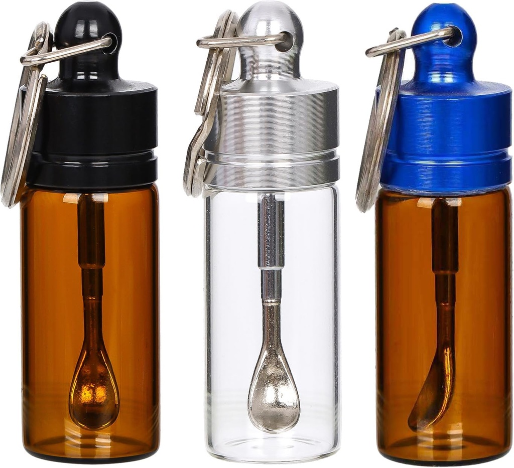 3-Pack Mini Glass Containers with Spoons, Leak-Proof & Waterproof Portable Keychain Storage Cases for Kitchen, Travel, and Office Use