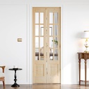 Bifold Doors for 28"×80" Opening, Clear Glass French Interior Folding Barn Door with Concealed Hardware Kit Included, Spruce Wood Support DIY Dyeing, Preassembled Door, Save Space