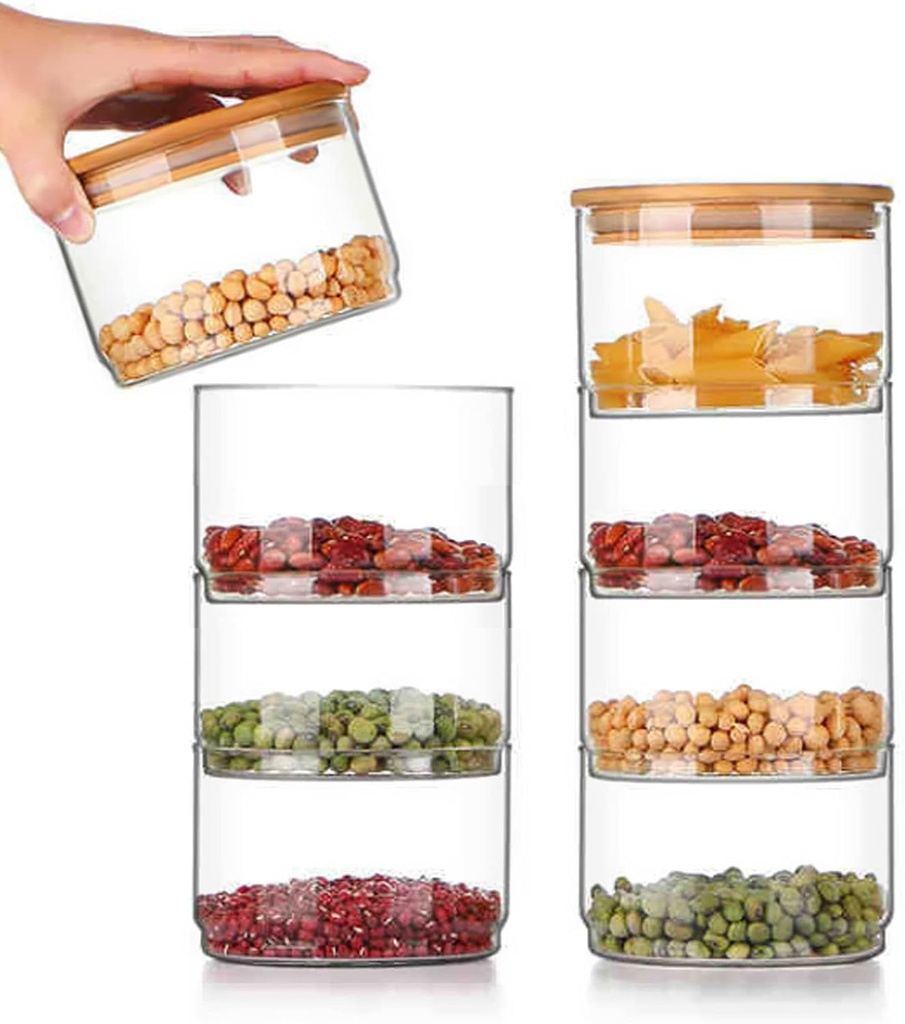 Fofetbfo Multi Layer Glass Kitchen Storage Jar, Storage Airtight Food Jar Glass Jars with Lids, Stacking Glass Storage Jar, Space Saving Snack Food Storage Jar,Dry Food Keeper Spice Jars(#2)