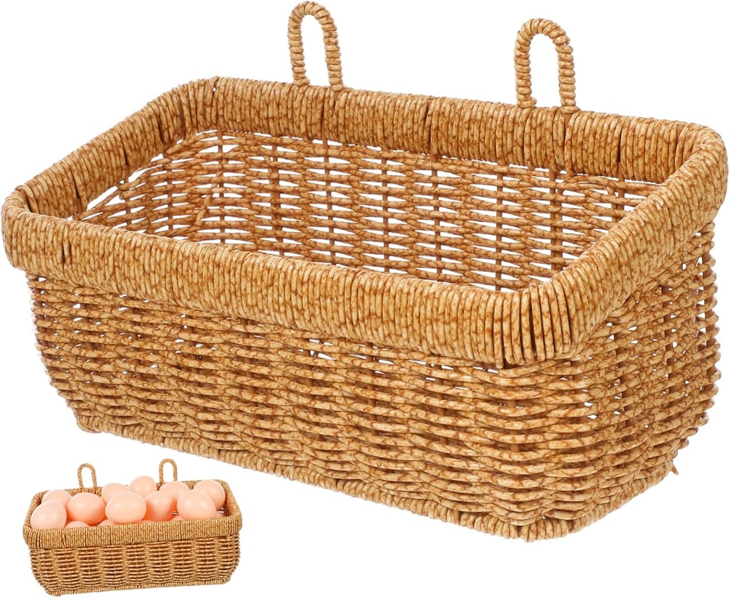DECHOUS Woven Hanging Basket for Kitchen Storage Versatile Wall Organizer for Onions Garlic Eggs Rustic Farmhouse Decor Easy to Install Adhesive Hooks