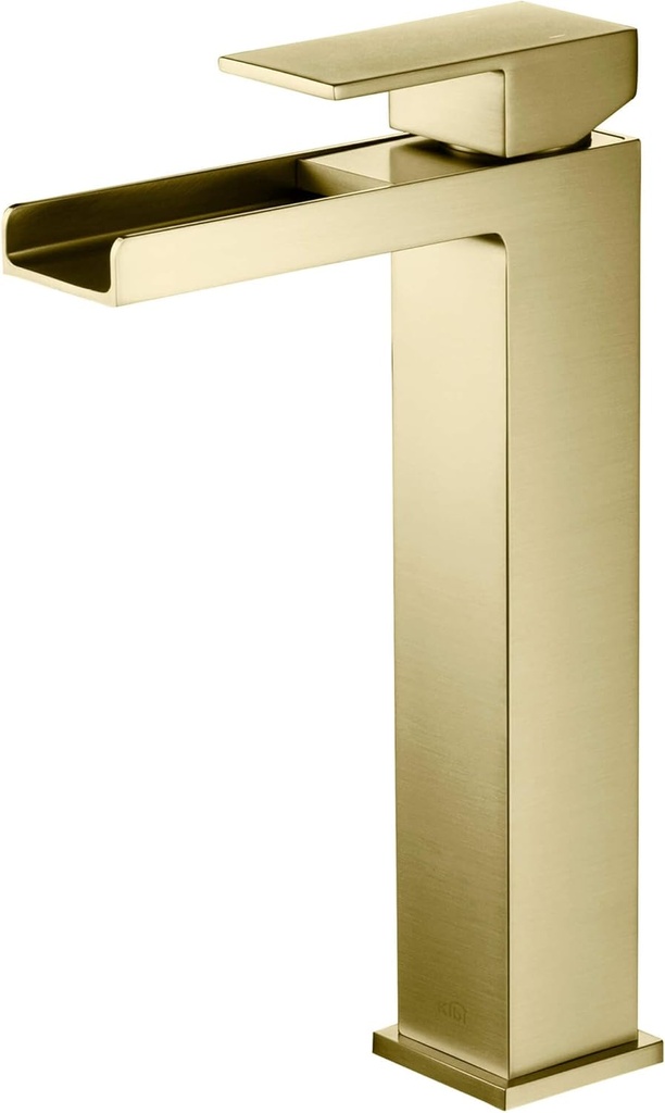 KIBI Waterfall Bathroom Sink Faucet | Single Handle Brass Vanity Faucet with Water Supply Hose | Durable Brass Construction and Smooth Water Flow | Brushed Gold, KBF1005
