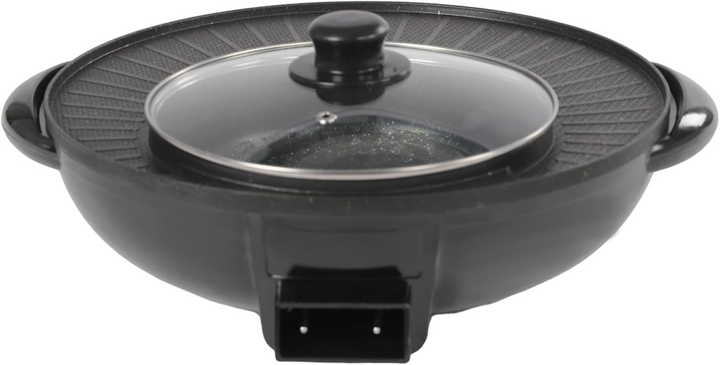 Circular Edition Hotpot Grill Combo Indoor BBQ, Electric Chafing Dish with Divider, Portable Smokeless Grill BBQ Grill with Hot Pot 2 in 1 for 3-5 People