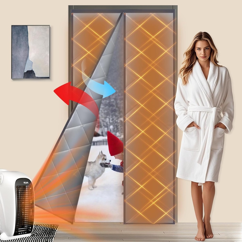 Magnetic Thermal Insulated Door Curtain, Self-Closing Privacy Magnetic Screen Door, Keep Warm in Winter and Cool in Summer, Waterproof Windproof Soundproof (Grey, Fit Door Size 38 "× 82 ")