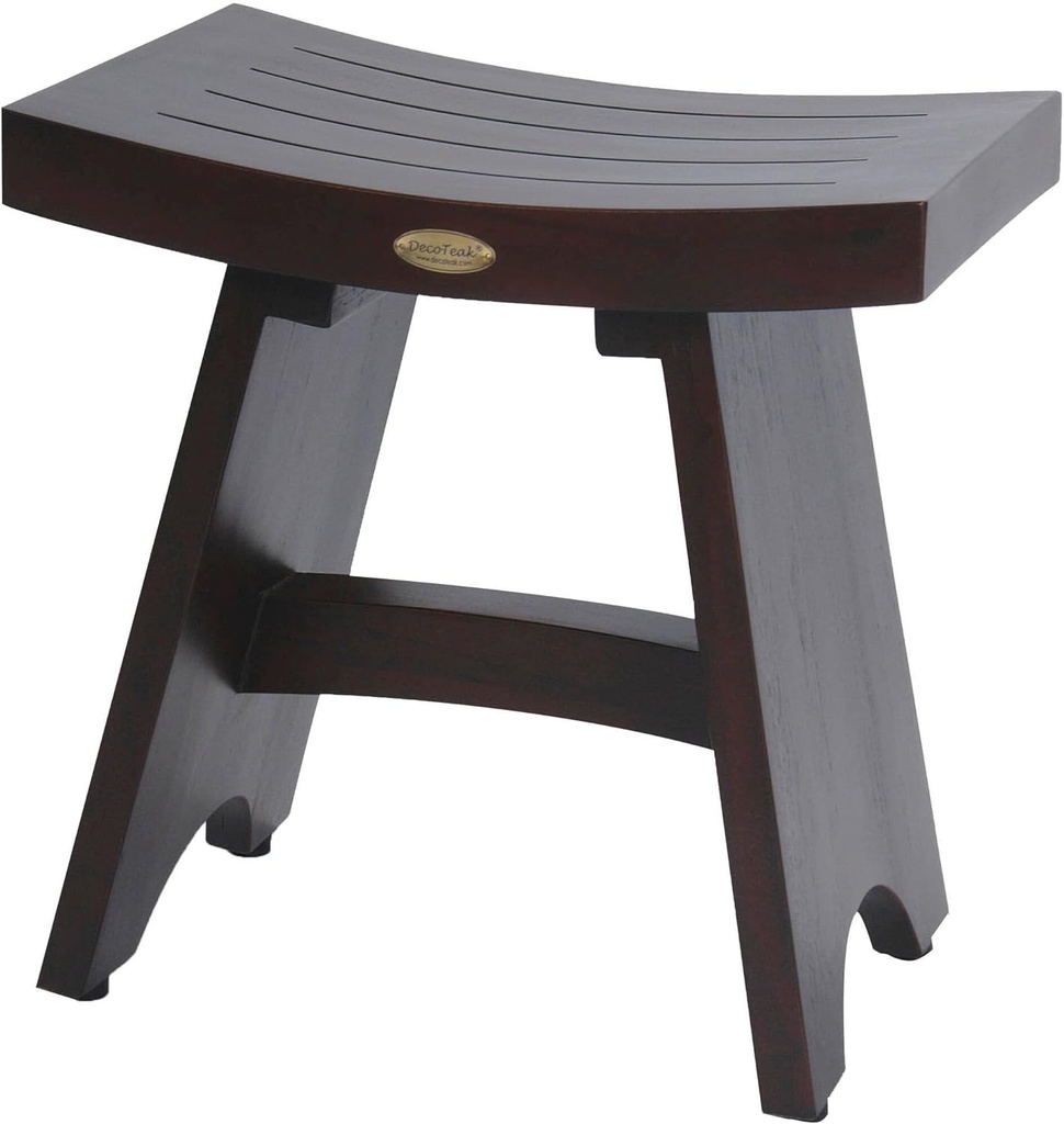 Decoteak 18 Inch Serenityy Waterproof Teak Wood Shower Bench Stool Seat Chair for Inside Shower Provides Safety, Storage, and Organization for Bathroom Accessories Natural Color