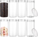 8 Pcs 46oz/1360ml Clear Plastic Jars with Lid, Large Plastic Storage Jars, Round Candy Buffet Jar, Wide Mouth Empty Clear Mason Jar for Dry Food Spice Nuts Candy Cookies Snacks
