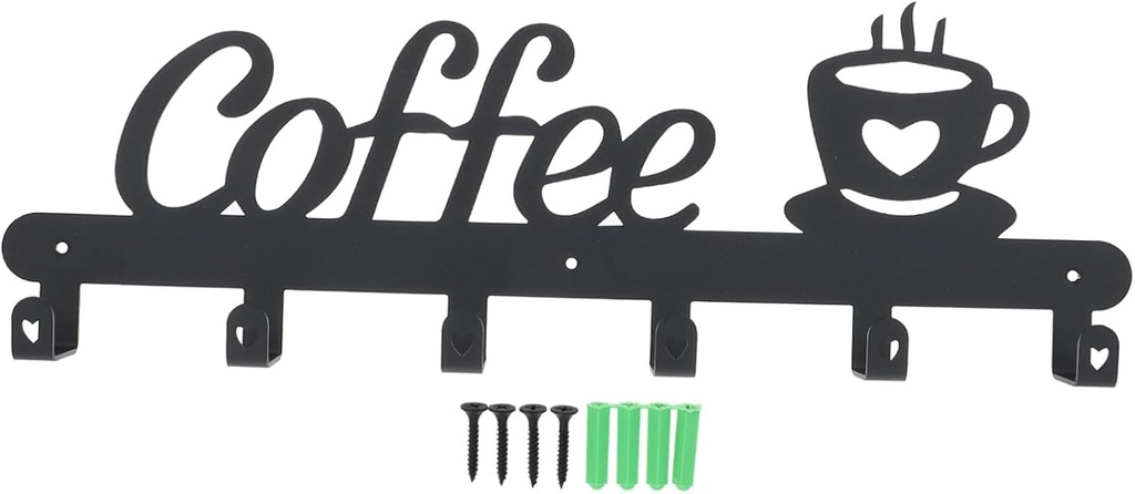 Vintage Coffee-Themed Iron Mug Shelf Wall Mounted Organizer with Multi Hooks for Kitchen Cup Storage and Display Easy to Install Space-Saving Holder for Coffee Mugs and Cups