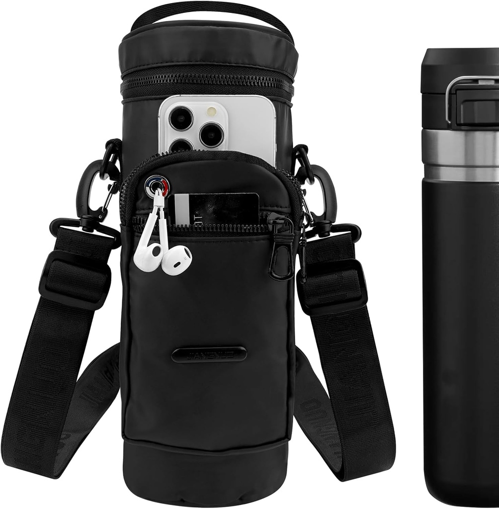 Linkidea Oxford Cloth Insulated Food Jar Storage Bag, Waterproof Thermal Container for Food Can with Shoulder, Large Capacity Thickened Bottle Box, Compatible with Stanley 24 oz (Black)